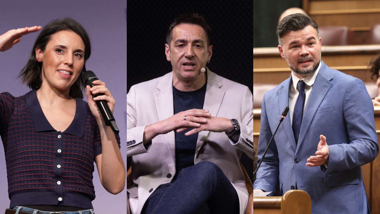 Irene Montero, Emilio Delgado y Gabriel Rufián. 