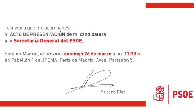 La invitación remitida a los militantes para el acto del día 26 en Madrid. 