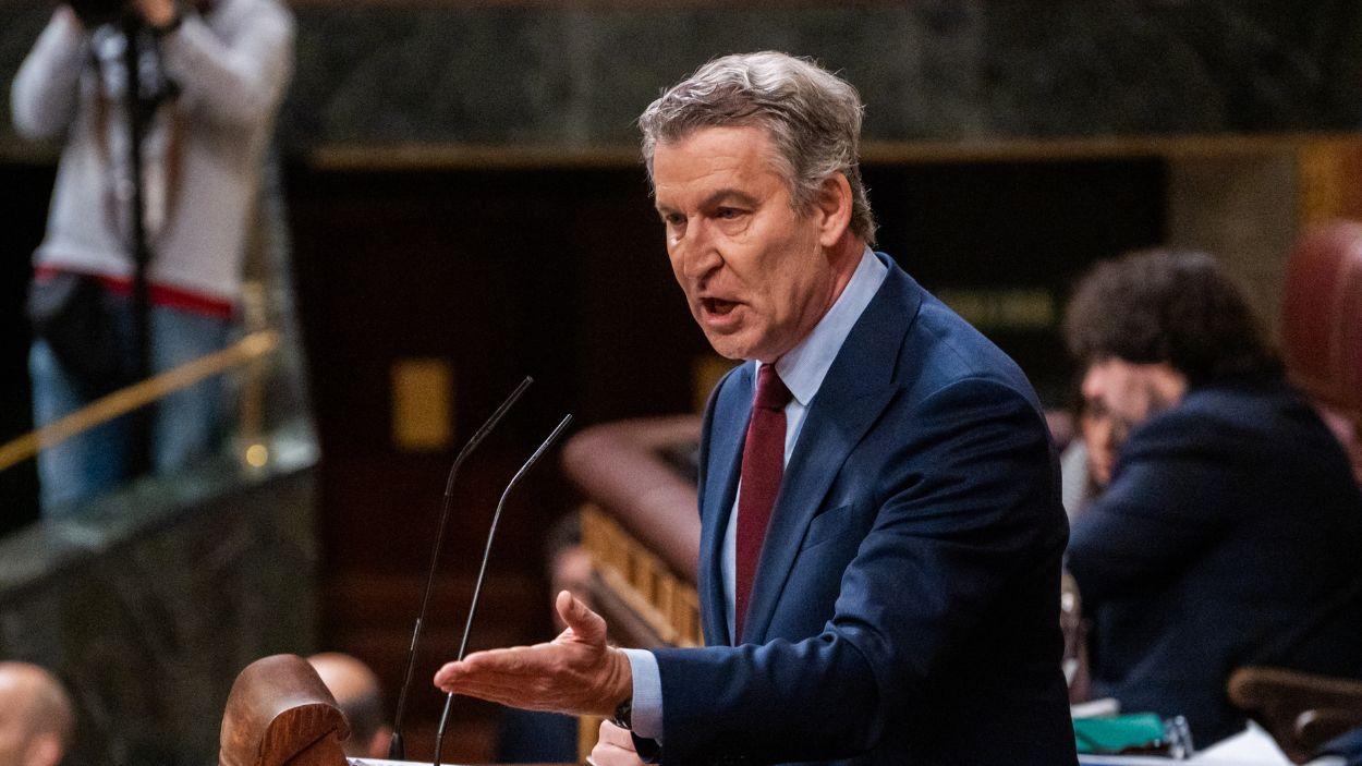 Intervención del líder del PP, Alberto Núñez Feijóo, en la comparecencia de Pedro Sánchez ante el Congreso de los Diputados. EP