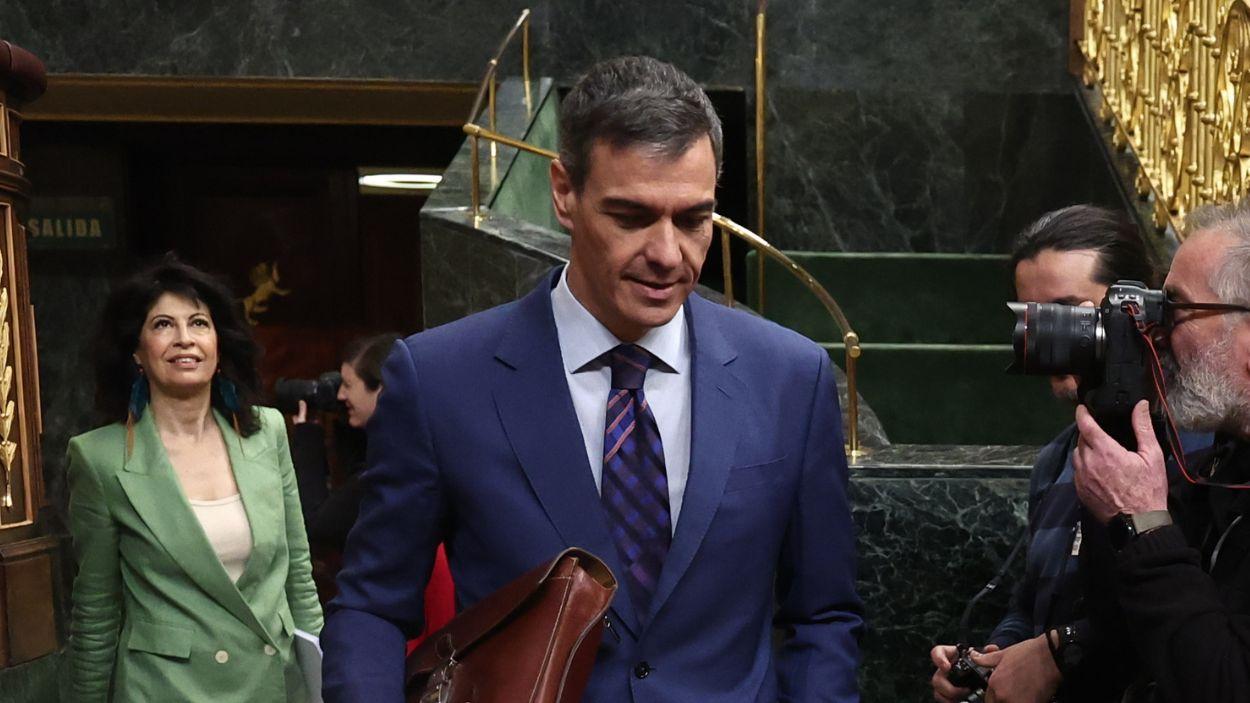 El presidente del Gobierno, Pedro Sánchez, llega a su comparecencia en el Congreso de los Diputados. EP
