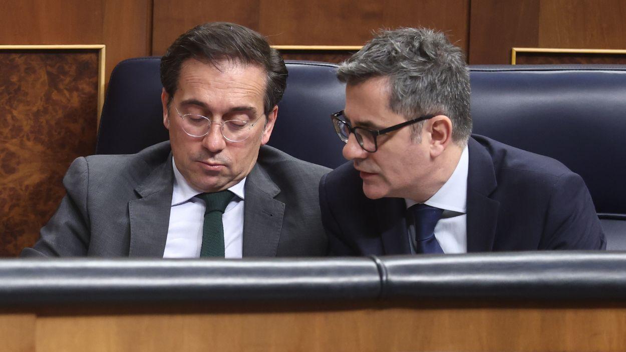 El ministro de Asuntos Exteriores, Unión Europea y Cooperación, José Manuel Albares, y el ministro de la Presidencia, Justicia y Relaciones con las Cortes, Félix Bolaños. EP.