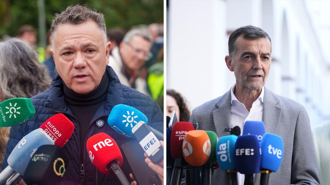 Candidato de Podemos a la Junta, Juan Antonio Delgado, y candidato de Por Andalucía a la Junta, Antonio Maíllo