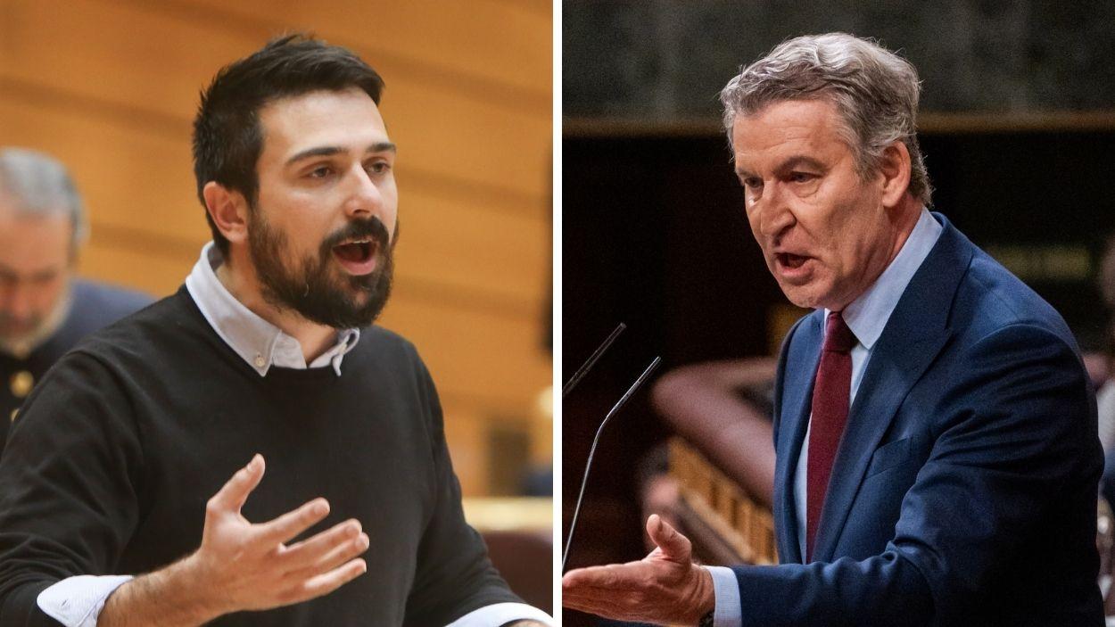 El exportavoz de Podemos en el Senado, Ramón Espinar, y el líder del PP, Alberto Núñez Feijóo, en un fotomontaje. Elaboración propia.