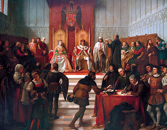 Los Reyes Católicos impartiendo justicia, óleo de Víctor Manzano y Mejorada (1831-1865)
