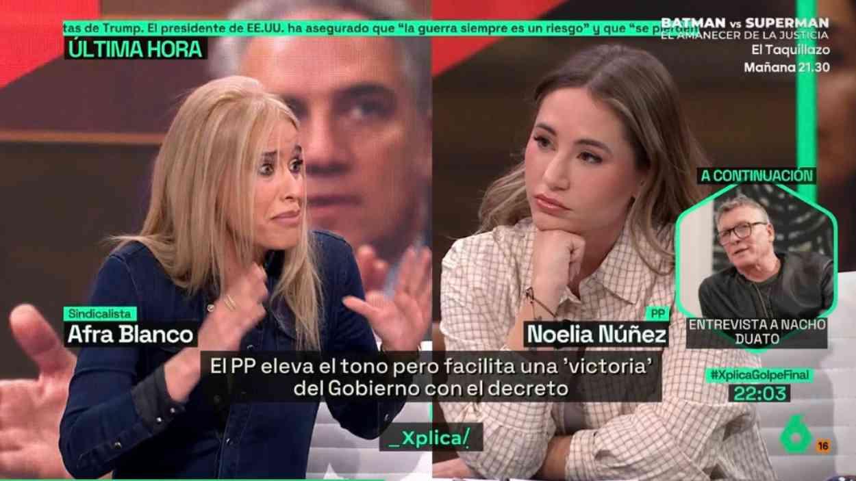 La sindicalista Afra Blanco durante su intervención en el programa de laSexta Xplica. LaSexta.