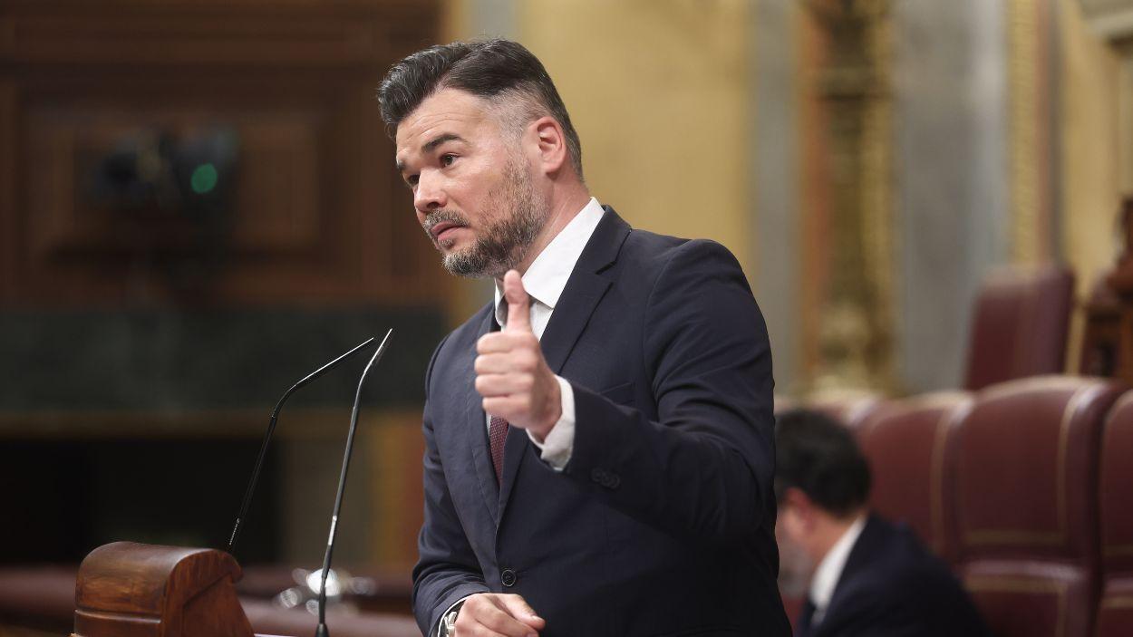El portavoz de ERC en el Congreso, Gabriel Rufián, interviene durante una sesión de control al Gobierno, en el Congreso, a 25 de marzo de 2026, en Madrid. EP.