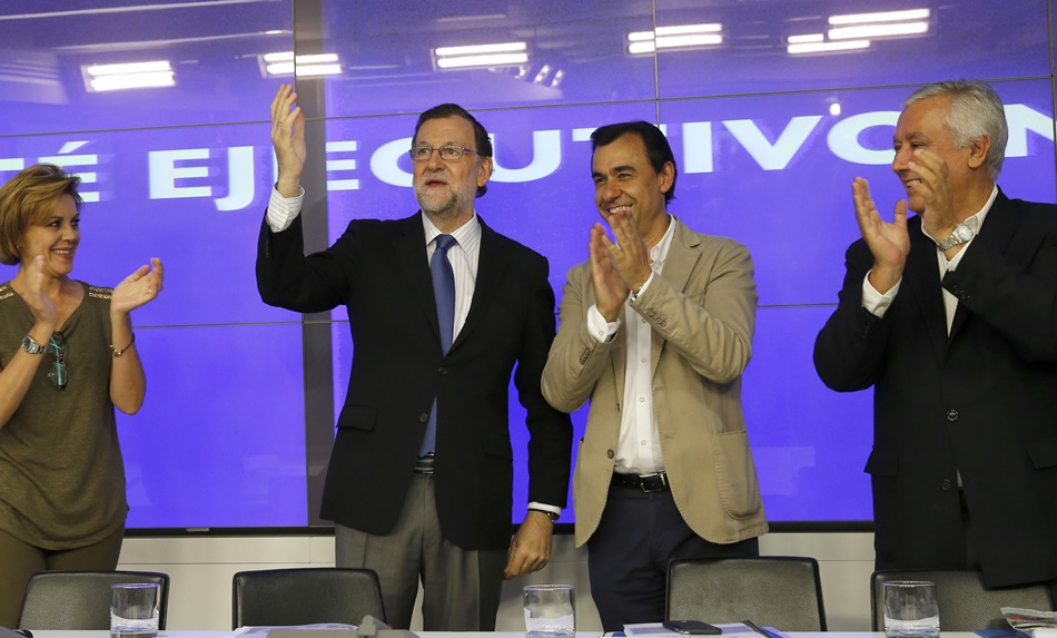 Rajoy, Cospedal, Martínez Maillo y Javier Arenas en una reunión del Comité Ejecutivo Nacional tras el 26J. 