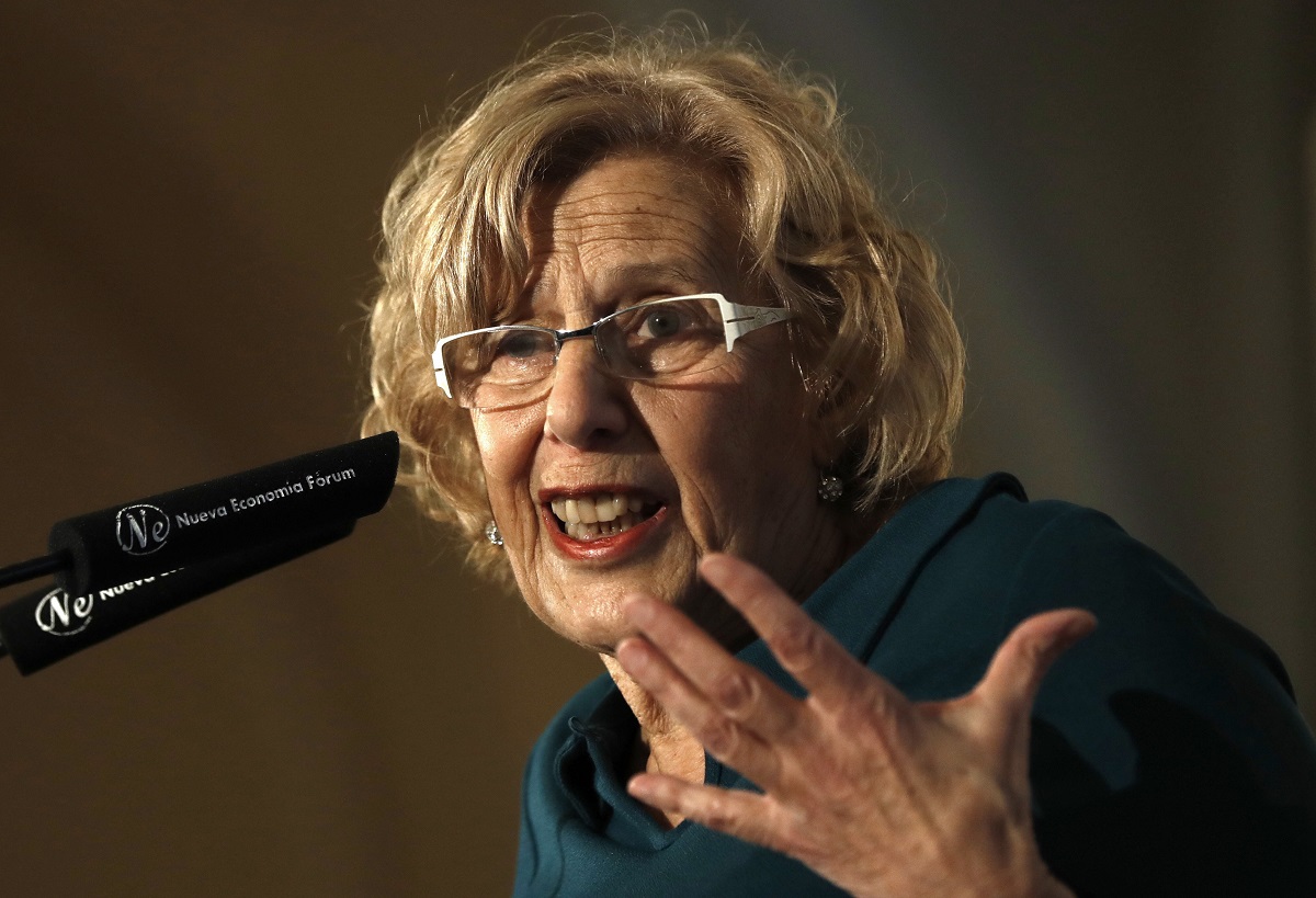 La alcaldesa de Madrid, Manuela Carmena, durante su intervención en un desayuno informativo