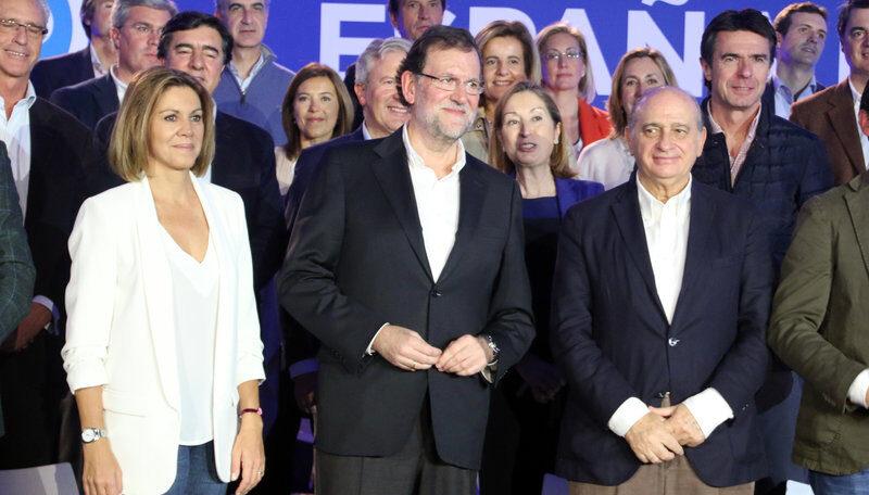Cospedal, Rajoy y Fernandez Diaz. Acto PP 2015
