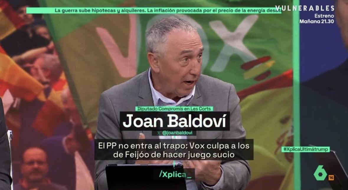 Joan Baldoví se moja con un pronóstico de las negociaciones entre PP y Vox: “Se lo tragarán todo”
