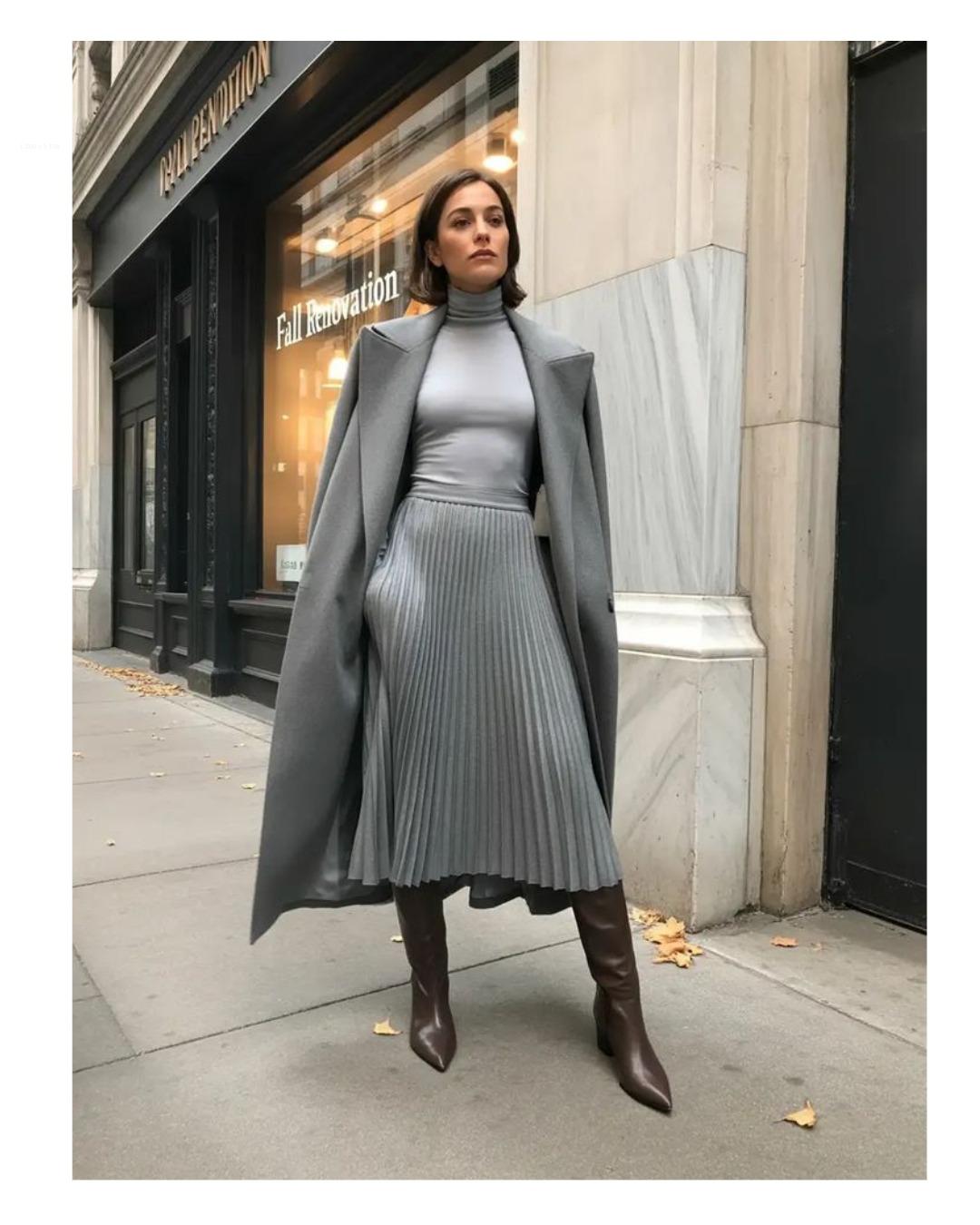 Falda plisada + botas ecuestres