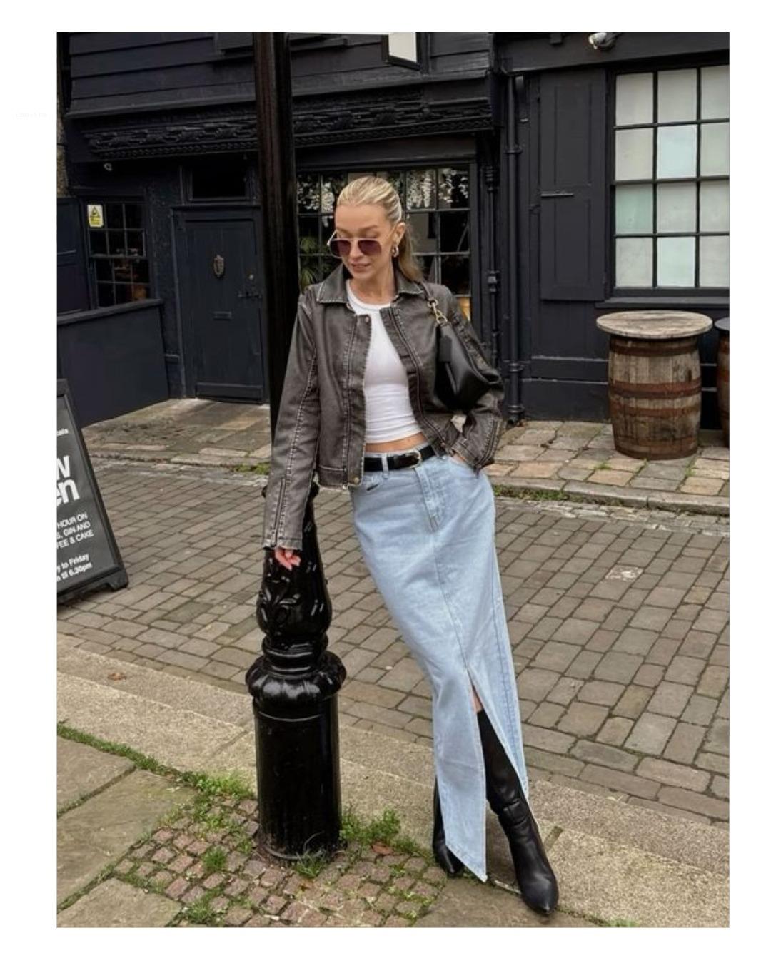 Falda denim + botas cowboy