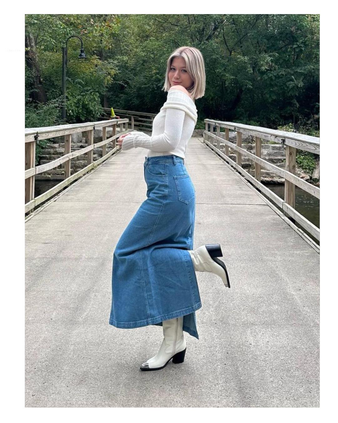 Falda denim + botas cowboy