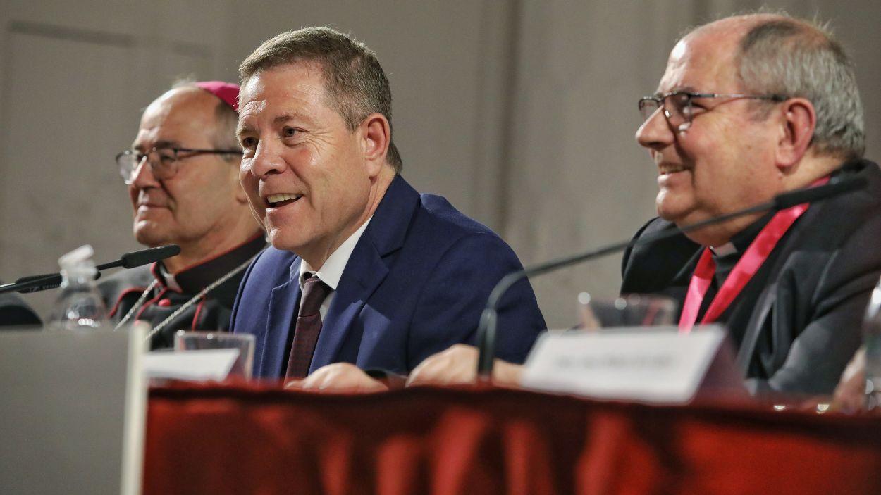 El presidente regional, Emiliano García Page, interviene durante el acto inaugural de las XLI Jornadas Nacionales de Cabildos de Catedrales. EP.