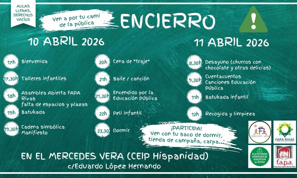 Las familias de Rivas abandonadas por la Comunidad de Madrid se encerrarán este viernes en el CEIP Mercedes Vera
