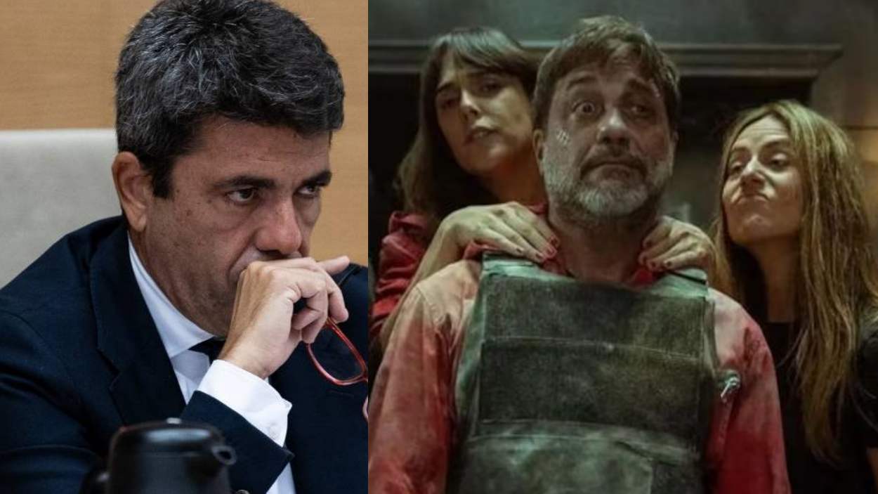 Carlos Mazón y los personajes de 'La casa de papel' (ELPLURAL / NETFLIX)