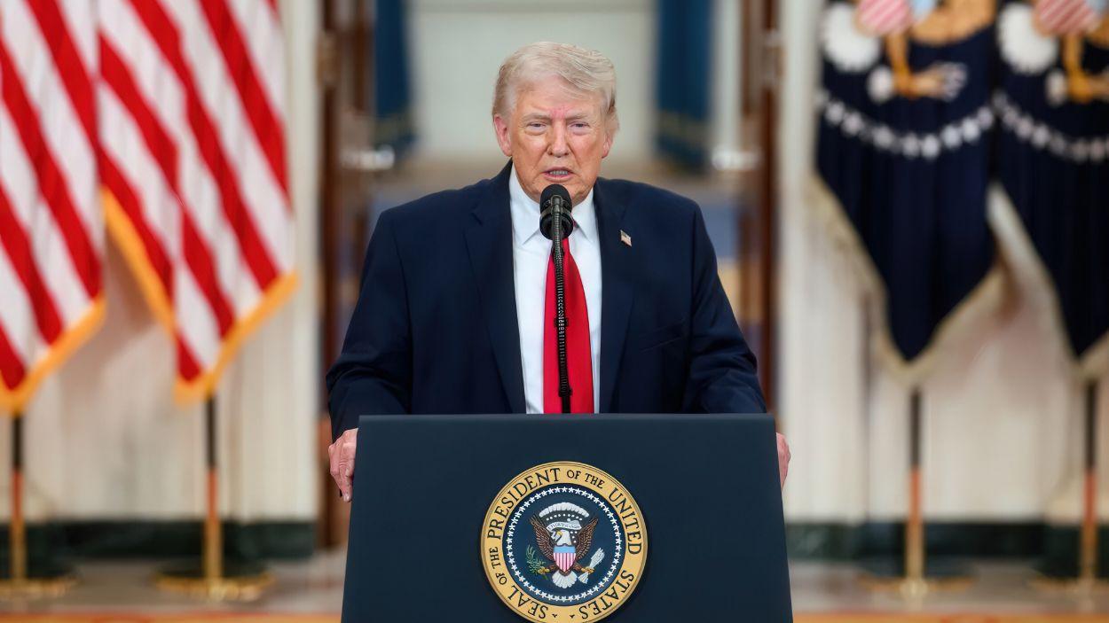 El presidente de Estados Unidos, Donald Trump, en una comparecencia desde la Casa Blanca. EP.