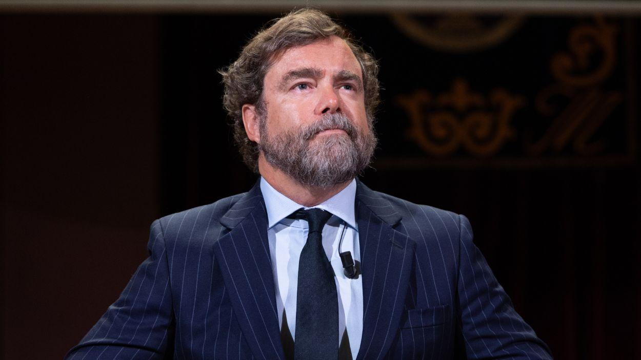 El presidente de Atenea y exportavoz parlamentario de Vox, Iván Espinosa de los Monteros, durante los Desayunos del Ateneo de Madrid. EP.