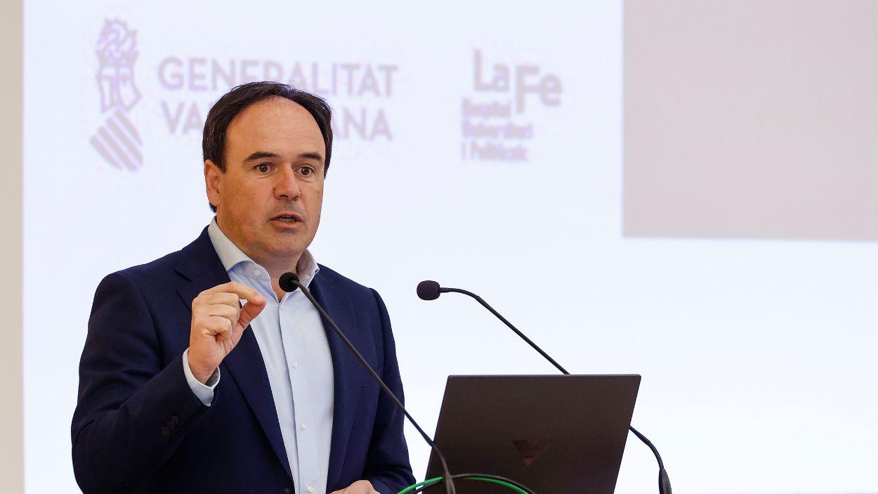 El president de la Generalitat Valenciana, Juanfran Pérez Llorca, durante una comparecencia pública. EP.