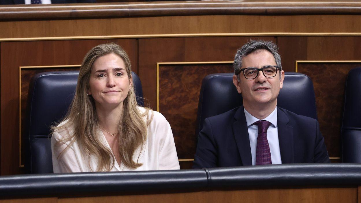 La vicepresidenta del Gobierno Sara Aagesen y el ministro Félix Bolaños en el Congreso de los Diputados. EP