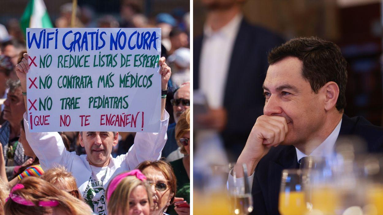 Manifestación por la sanidad pública 12 de abril y Presidente de la Junta de Andalucía, Moreno Bonilla / EP