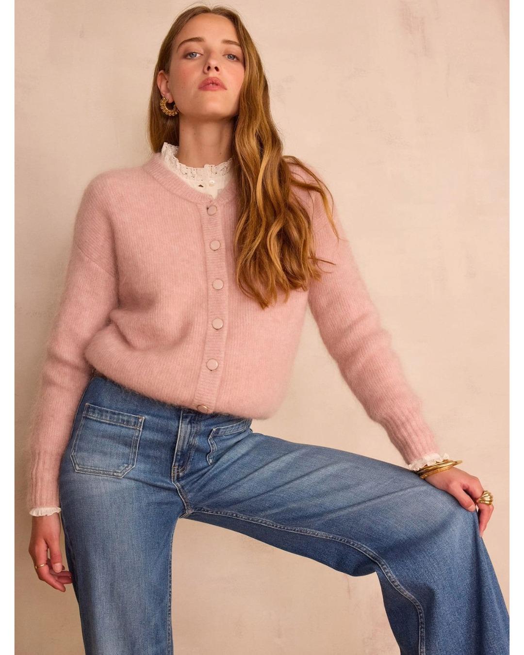 Cardigan color rosa palo