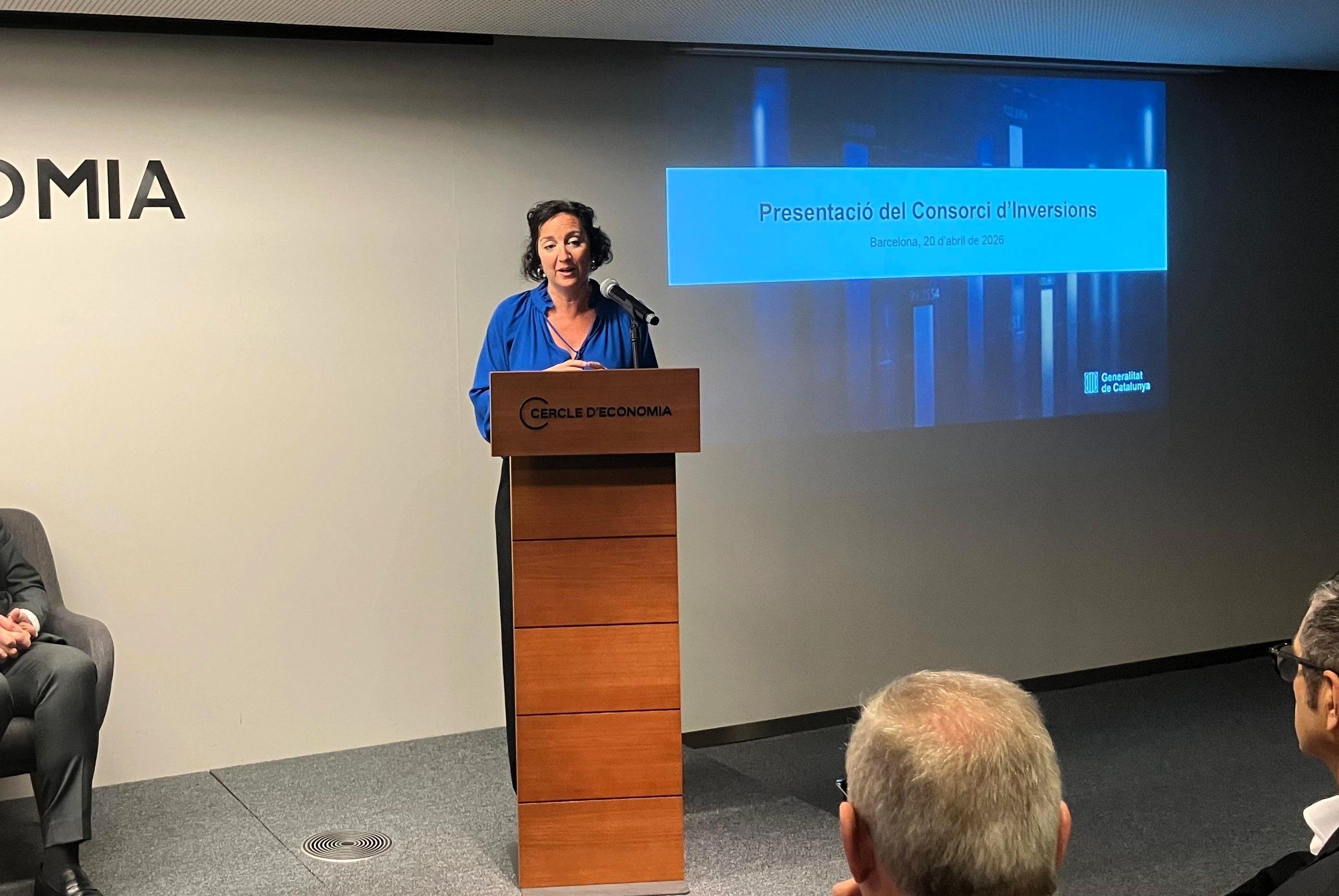 La consellera de Economía y Finanzas, Alícia Romero, en el acto de presentación del Consorcio de Inversiones en el Cercle d'Economía, en Barcelona, a 20 de abril de 2026. EP