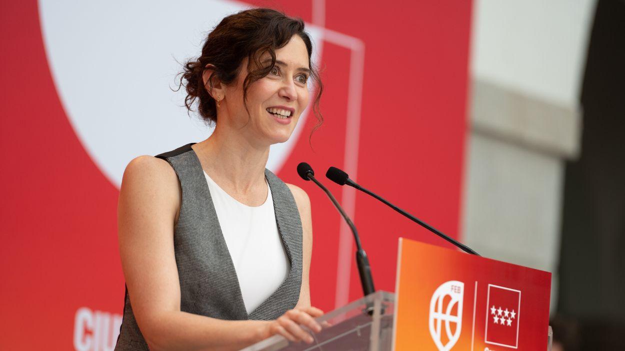 La presidenta de la Comunidad de Madrid, Isabel Díaz Ayuso, durante la firma de un acuerdo en Madrid. EP.