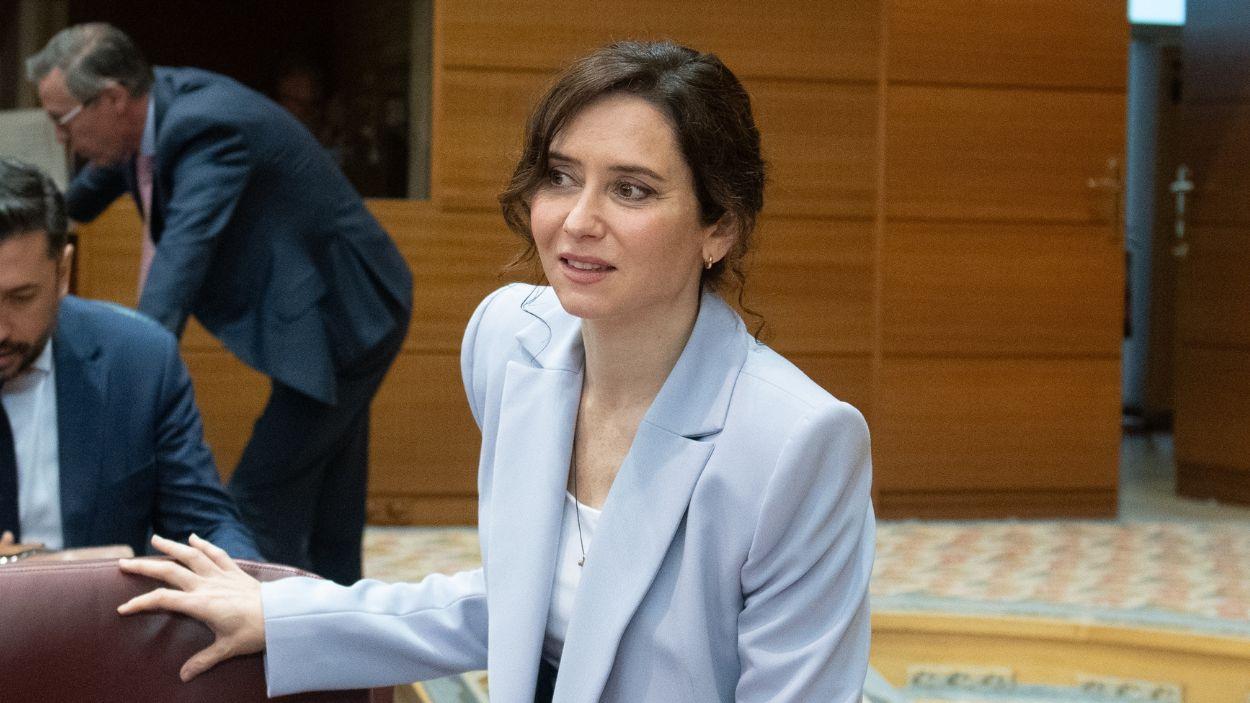 La presidenta de la Comunidad de Madrid, Isabel Díaz Ayuso, en la Asamblea regional. EP