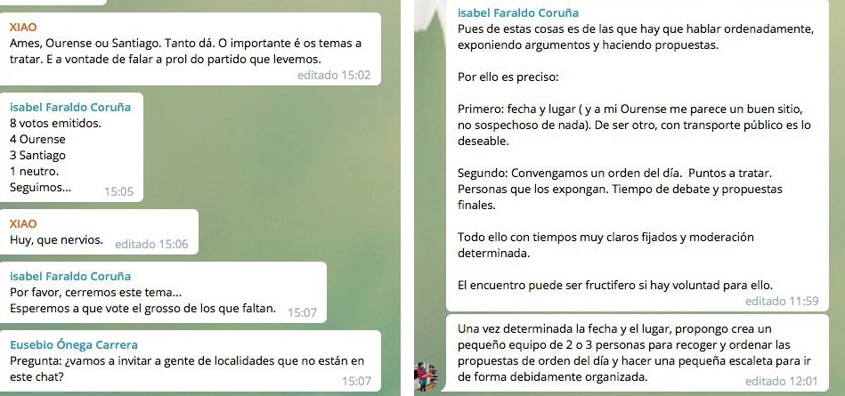 Montaje del Telegram del sector crítico de Podemos Galicia