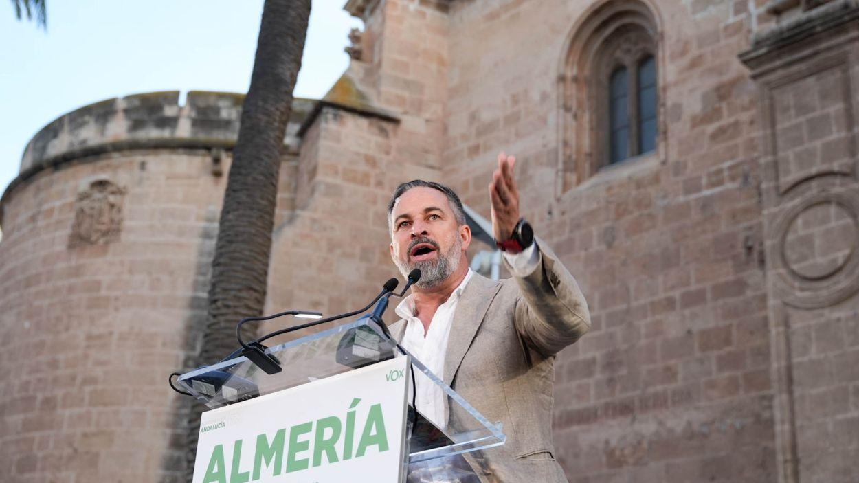 El presidente de Vox, Santiago Abascal, en un mitin de precampaña en Málaga. Europa Press.