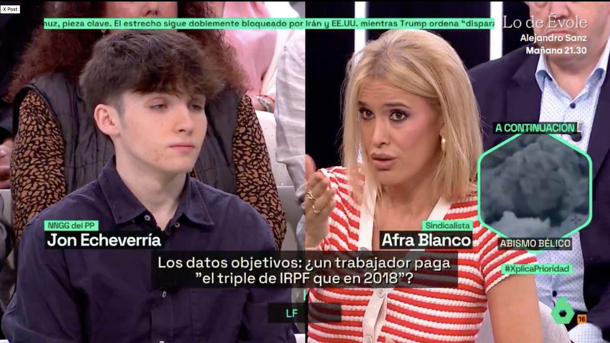 Jon Echeverría y la sindicalista Afra Blanco. laSexta Xplica.