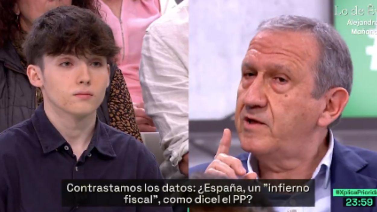 Un técnico de Hacienda desmonta el discurso anti impuestos de un joven del PP. LaSexta.