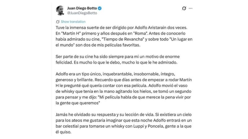 Juan Diego Botto en redes sociales.