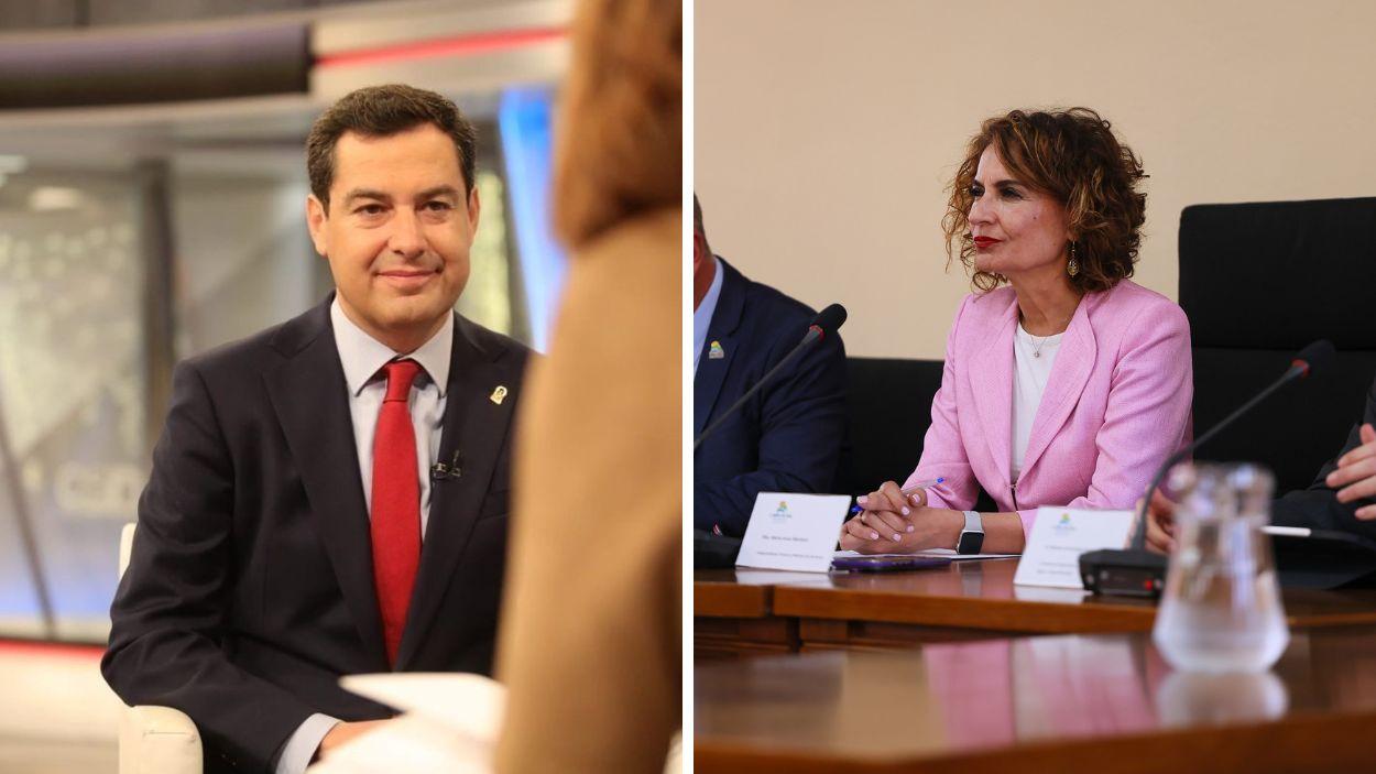 Presidente de la Junta de Andalucía, Moreno Bonilla (i.) y candidata a la Presidencia del PSOE-A, María Jesús Montero (d.)