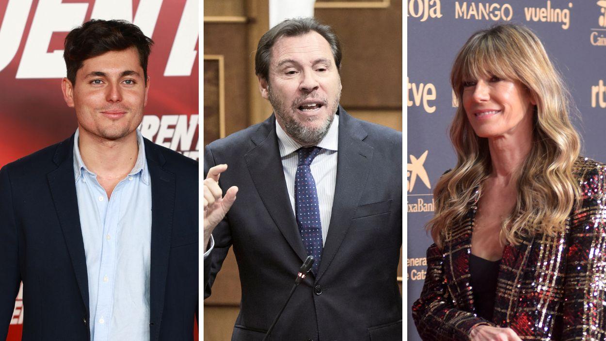 Fotomontaje del pseudoperiodista Vito Quiles; el ministro de Transportes, Óscar Puente; y la mujer del presidente del Gobierno, Begoña Gómez. Elaboración propia.