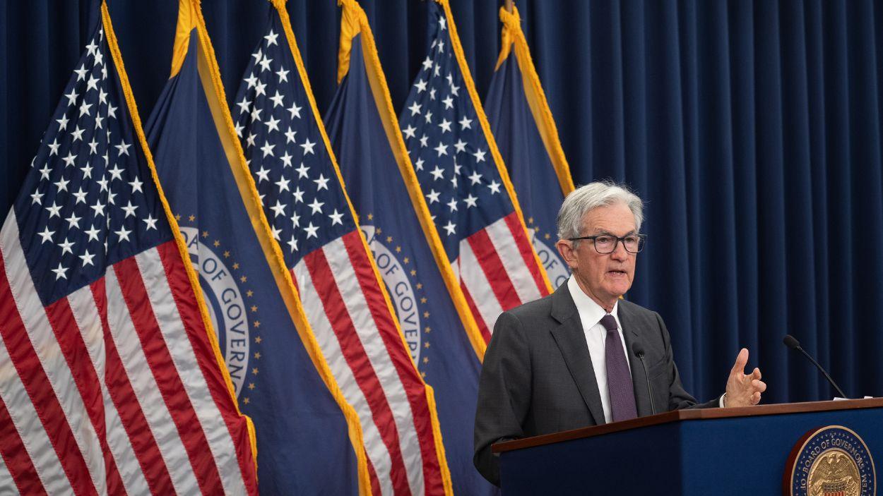 El presidente de la Fed, Jerome Powell, durante una comparecencia ante medios de comunicación. EP.