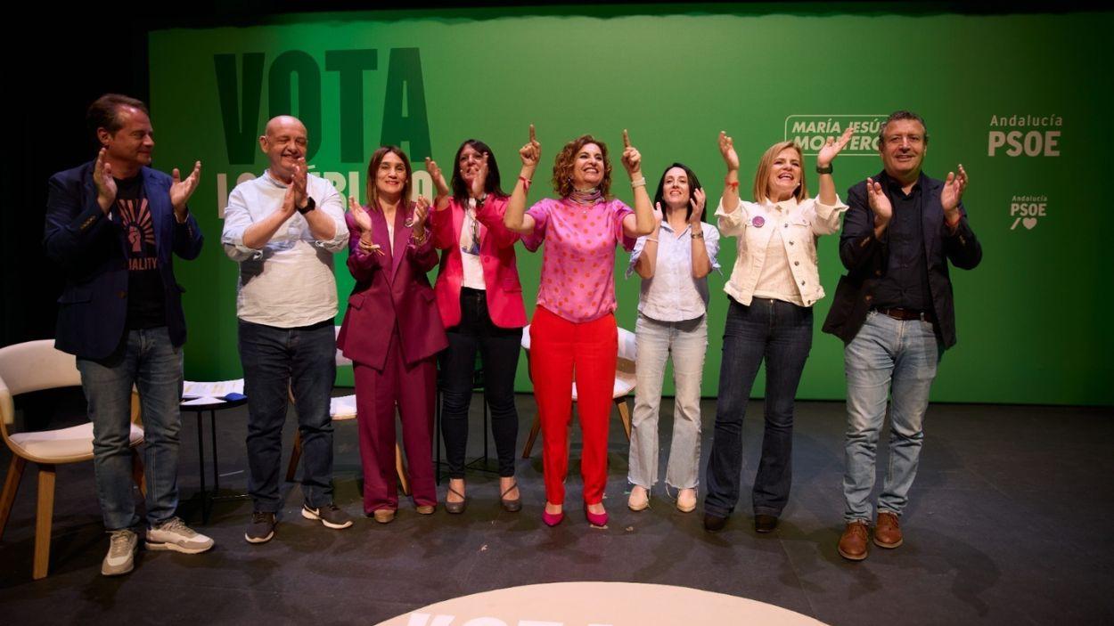 La secretaria general del PSOE-A y candidata a la Presidencia de la Junta, María Jesús Montero, en un acto en Mairena del Aljarafe (Sevilla)