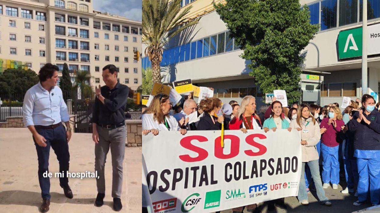 Moreno Bonilla y el doctor Rojas / protesta ante las puertas del Hospital Clínico de Málaga