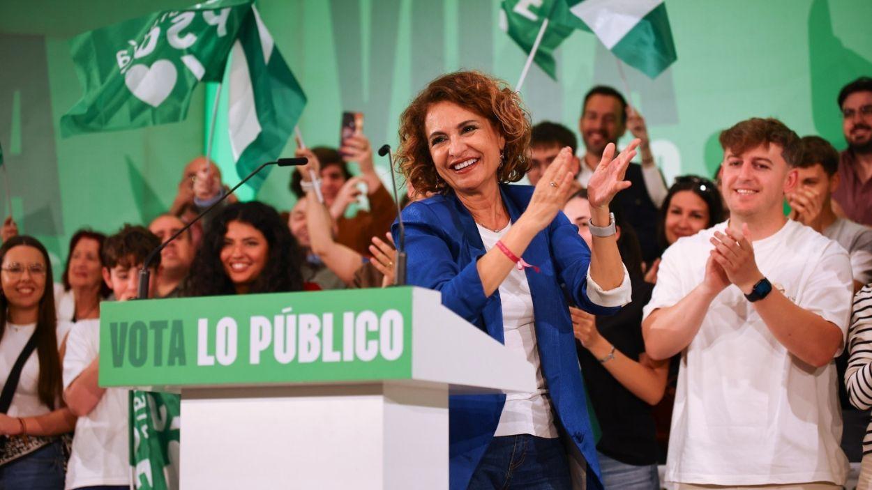 La secretaria general del PSOE-A y candidata a la Presidencia de la Junta, María Jesús Montero en Huelva