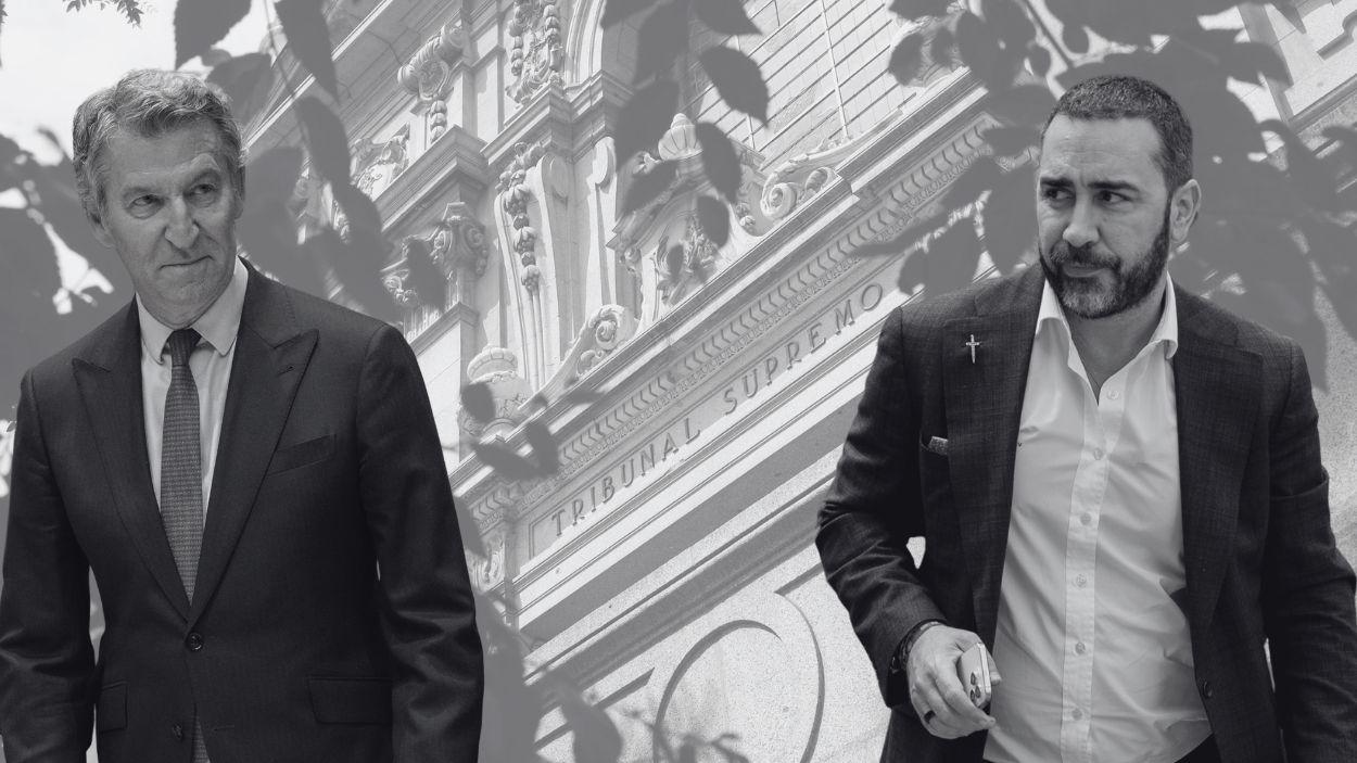 Montaje de Alberto Núñez Feijóo y Víctor de Aldama delante del Tribunal Supremo. Elaboración Propia.