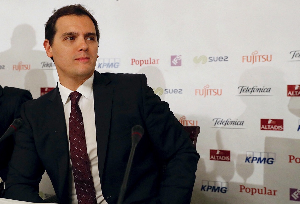 El presidente de Ciudadanos, Albert Rivera, durante la conferencia de prensa