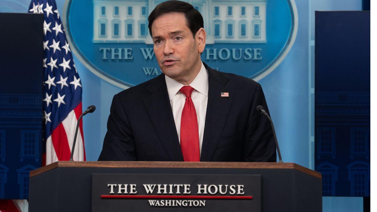 El secretario de Estado del Gobierno de Estados Unidos, Marco Rubio, en comparecencia ante la prensa. EP.