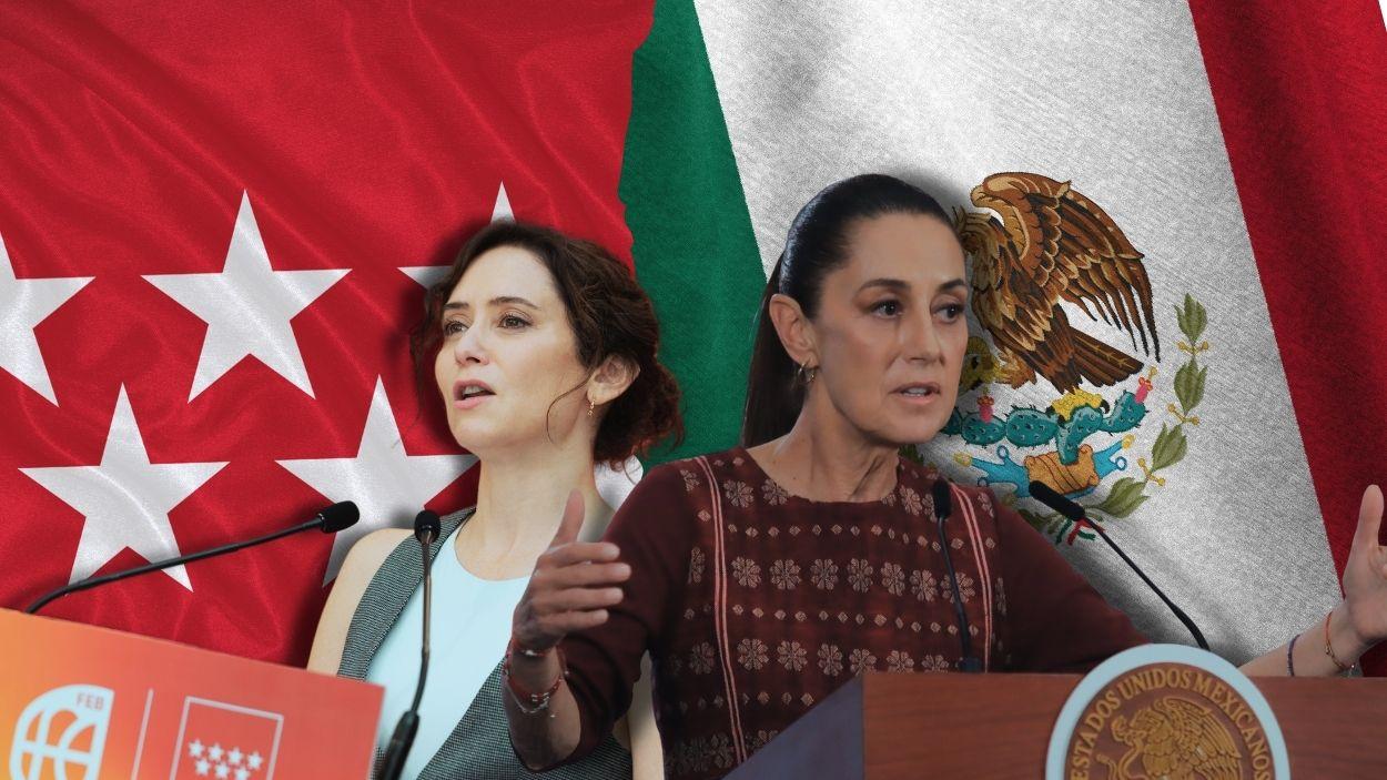 Fotomontaje de la presidenta de la Comunidad de Madrid, Isabel Díaz Ayuso, y la presidenta de México, Claudia Sheinbaum. Elaboración propia.