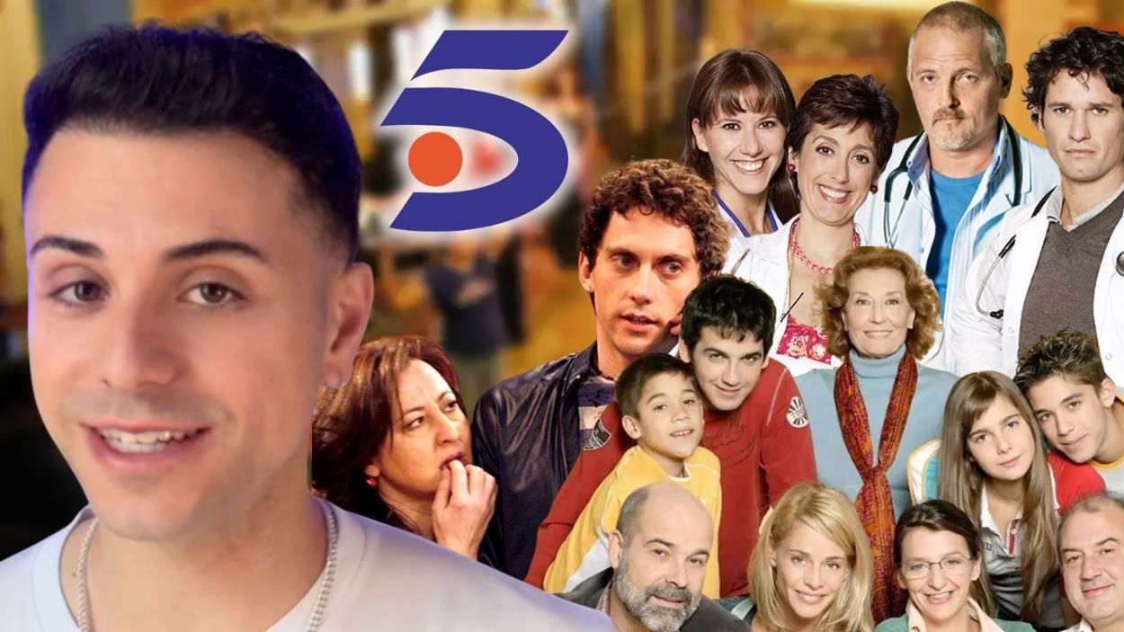 Jorge Neila y algunos de los personajes de las series más recordadas de Telecinco