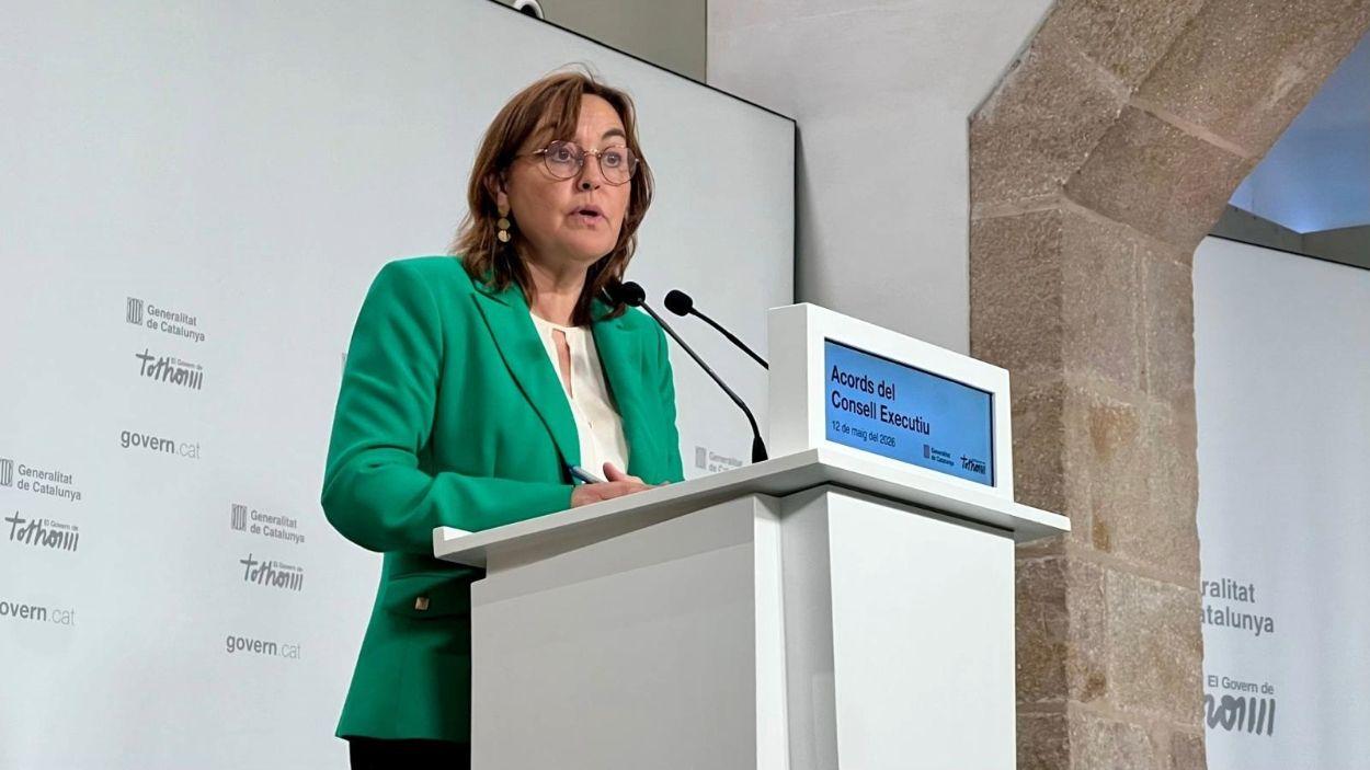 La portavoz del Govern, Sílvia Paneque, en la rueda de prensa posterior al Consell Executiu del 12 de mayo de 2026 en el Palau de la Generalitat. EP