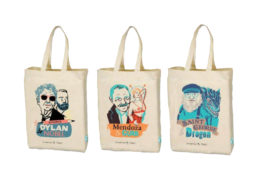 Bolsas ilustradas con las que Fnac celebra el Mes del Libro.