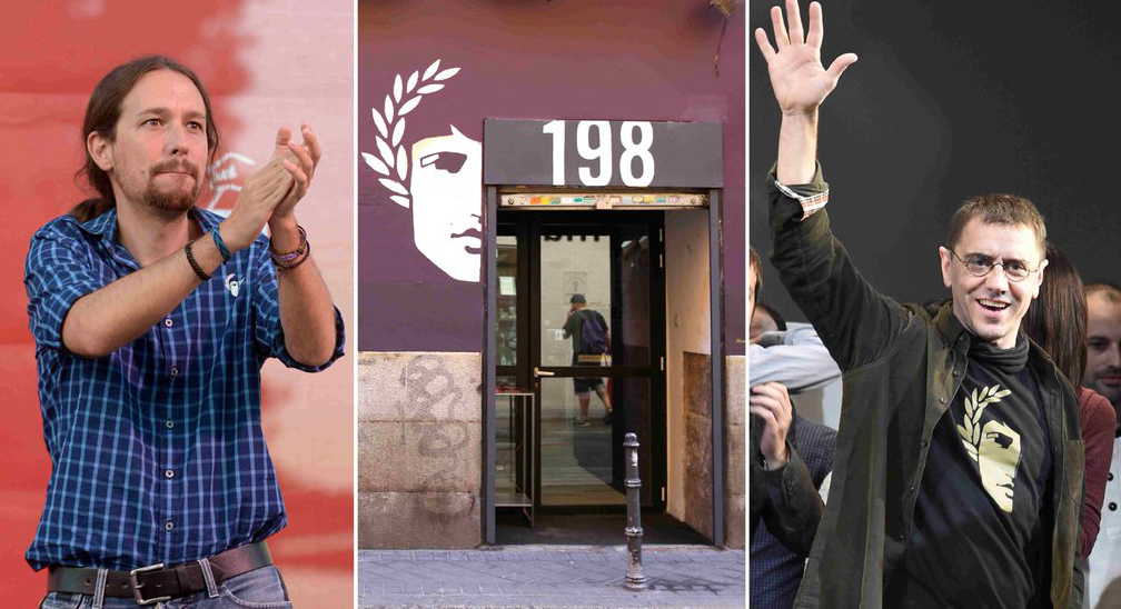 Pablo Iglesias y Juan Carlos Monedero, algunos de los dirigentes de Podemos que visten '198'. 