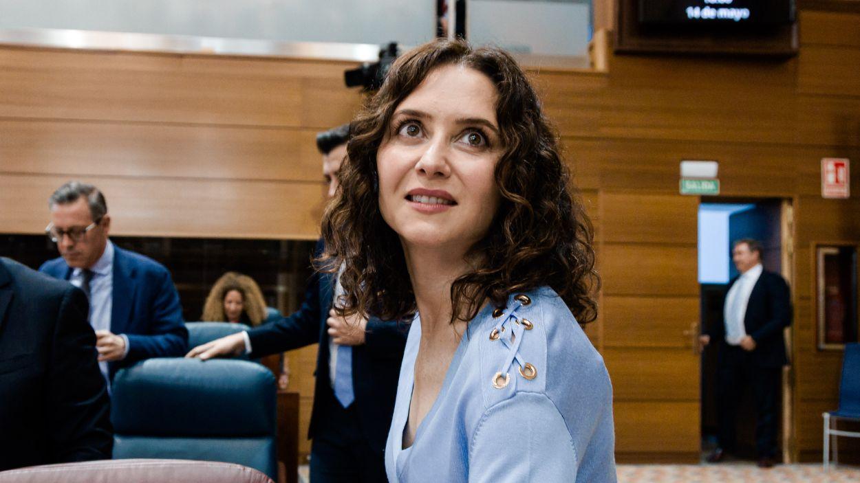 La presidenta de la Comunidad de Madrid, Isabel Díaz Ayuso, en la sesión de control en la Asamblea. EP