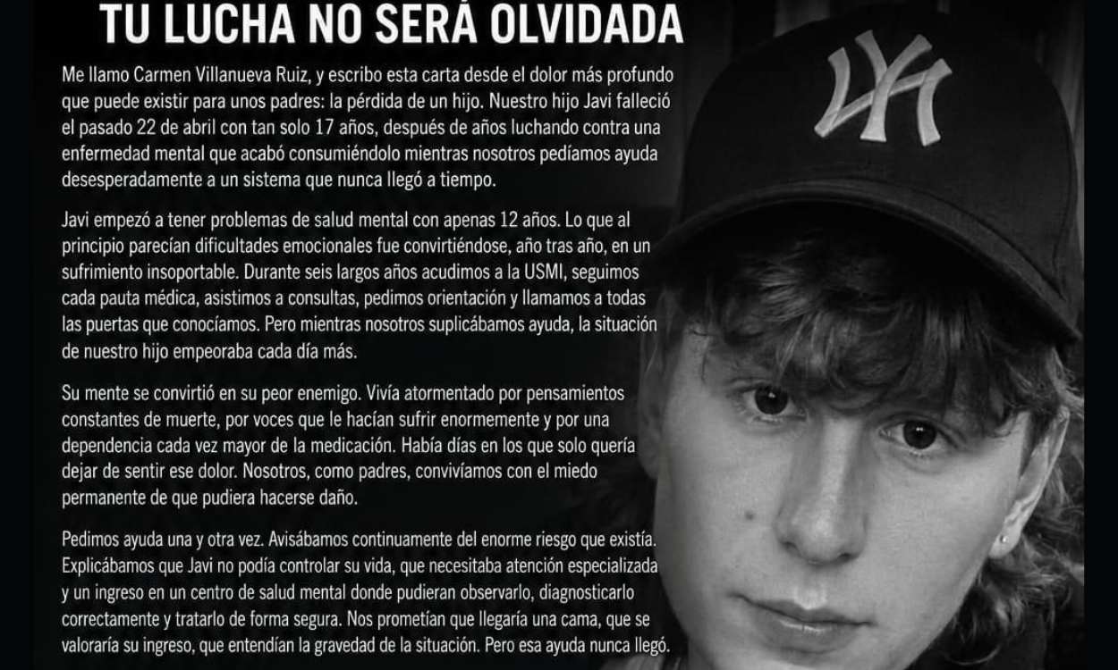 La carta de la madre de Javi: “La salud mental no puede seguir siendo la gran olvidada”